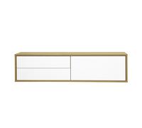 Meuble TV mural finition blanche et bois clair chêne L120 cm FLEXO