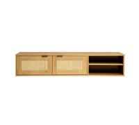 Meuble tv mural finition bois clair et cannage rotin 2 portes L150 cm MANILLE