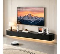 Meuble TV Mural Meuble TV Suspendu Console Multimédia Meuble HiFi en Bois Massif avec Gestion des Câbles Tiroirs Support Routeur Design Moderne Salon Chambre Bureau 160 Cm(Black,300CM)