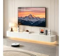 Meuble TV Mural Meuble TV Suspendu Console Multimédia Meuble HiFi en Bois Massif avec Gestion des Câbles Tiroirs Support Routeur Design Moderne Salon Chambre Bureau 160 Cm(White,220CM)