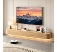 Meuble TV Mural Meuble TV Suspendu Console Multimédia Meuble HiFi en Bois Massif avec Gestion des Câbles Tiroirs Support Routeur Design Moderne Salon Chambre Bureau 160 Cm(Wood,280CM)