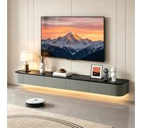 Meuble TV Mural Meuble TV Suspendu Console Multimédia Meuble HiFi en Bois Massif avec Gestion des Câbles Tiroirs Support Routeur Design Moderne Salon Chambre Bureau 160 Cm(Black+G,240CM)