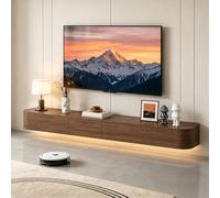 Meuble TV Mural Meuble TV Suspendu Console Multimédia Meuble HiFi en Bois Massif avec Gestion des Câbles Tiroirs Support Routeur Design Moderne Salon Chambre Bureau 160 Cm(Walnut,220CM)