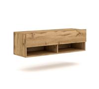 Meuble TV Mural Porte Rabattable 2 Niches L100 cm - Décor bois - 100 cm X 31 cm X 30 cm - DERBY Bois Clair