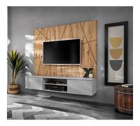 Meuble tv mural suspendu bois et gris GENES