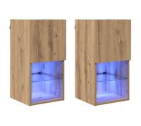 Meuble TV mural - vidaXL - Chêne artisanal - Bois d'ingénierie - 30,5 x 30 x 60 cm - 2 portes - 6 étagères