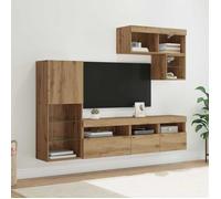 Meuble TV mural - vidaXL - Chêne artisanal - Bois d'ingénierie - 80x30x30 cm - Bandes LED - 4 portes
