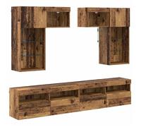 Meuble TV mural - vidaXL - Chêne Noir - Bois d'ingénierie - 100x30x40 cm - Étagères en verre - Bandes LED