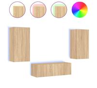 Meuble TV muraux 3 pcs avec lumières LED chêne sonoma