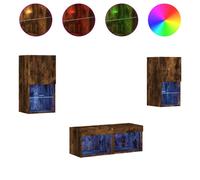 Meuble TV muraux 4 pcs avec lumières LED chêne fumé