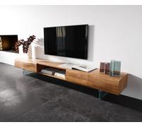 Meuble-TV New Live-Edge 240 cm acacia naturel 4 portes 1 compartiment pied en verre