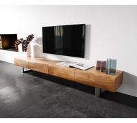 Meuble-TV New Live-Edge 240 cm acacia naturel 4 tiroirs patin inoxydable brossé