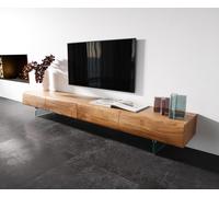 Meuble -TV New Live-Edge 240 cm acacia naturel 4 tiroirs pied en verre
