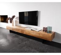 Meuble-TV New Live-Edge 240 cm acacia naturel 4 tiroirs pied flottant métal noir