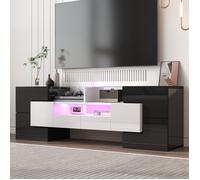 Meuble TV Noir et Blanc - Banc TV Lowboard Moderne - 145 x 30 x 51 cm - pour Salon - MERAX