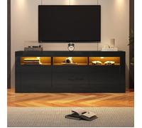 Meuble TV Noir Haut Brillant avec Eclairage LED, 2 Portes 2 Tiroirs, Compartiments, Armoire TV, buffet bas,160 x 35 x 60 MEUBLE TV