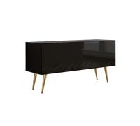 Meuble TV : Noir Mat/Noir Brillant, pieds dorées, 100 x 52 x 32 cm