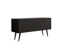 3xE Living Meuble TV : Une Porte, Une étagère, Couleur : Noir Mat, Pieds Noirs D : L : 100 cm, H : 52 cm, P : 32 cm