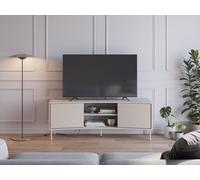 Meuble TV NOVA - Crème - Forme incurvée - 2 portes, 2 niches - 150 x 40 x 55 cm