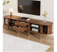Meuble TV - OEM - MDF - Marron - 175cm - Portes coulissantes en rotin