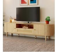 Meuble TV - OEM - Meuble TV contemporain - Tiroir en rotin - Portes semi-circulaires - Pieds métal effet bois