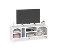 IDMARKET Meuble TV 140 cm organique ALESIA 6 niches bois blanc