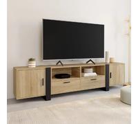 IDMarket Meuble TV Phoenix 200 cm 2 portes, 2 tiroirs, bois et noir