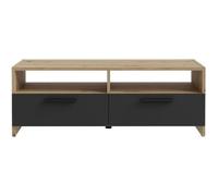 Meuble TV PILVI - Style contemporain - Décor Chêne et Noir - 2 Abattants + 2 niches - L 95 x P 36 x H 34,5 cm