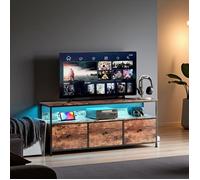 Meuble TV - Polyvalent 137cm - Tiroirs en tissu - Bois tigré - Style industriel