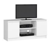 Meuble TV pour salon AKORD Blanc 120 cm 2 portes façade Blanche 2 étagères 120x40x55 cm
