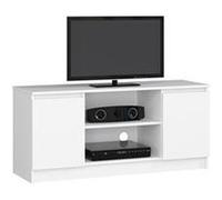 Meuble TV pour salon AKORD Blanc 120 cm 2 portes façade Blanche 2 étagères 120x40x55 cm Blanc G