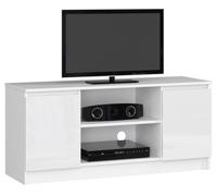 AKORD Meuble TV K-120 | Classique Meuble Télé | Banc TV | Moderne Meuble Television | H55 x L120 x P40 cm, Poids 30 kg | Couleur: Blanc/Blanc Brillant