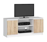 Meuble TV pour salon AKORD Blanc 120 cm 2 portes façade Chêne Sonoma 2 étagères 120x40x55 cm