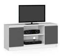 Meuble TV pour salon AKORD Blanc 120 cm 2 portes façade Gris Graphite 2 étagères 120x40x55 cm