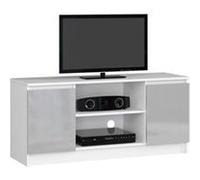 Meuble TV pour salon AKORD Blanc 120 cm 2 portes façade Métallique Brillant 2 étagères 120x40x55 cm Blanc / Métallique Brillant G