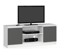 Meuble TV pour salon AKORD Blanc 140 cm 2 portes façade Gris Graphite 2 étagères 140x40x55 cm Blanc / Gris Graphite G