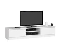Meuble TV pour salon AKORD Blanc 160 cm 2 portes façade Blanche 2 étagères 160x40x33 cm