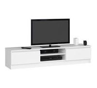 Meuble TV pour salon AKORD Blanc 160 cm 2 portes façade Blanche 2 étagères 160x40x33 cm Blanc G