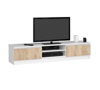 AKORD Meuble TV K-160 | Classique Meuble Télé | Banc TV | Moderne Meuble Television | H33 x L160 x P40 cm, Poids 30 kg | Couleur: Blanc/Chêne Sonoma