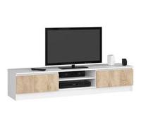 Meuble TV pour salon AKORD Blanc 160 cm 2 portes façade Chêne Sonoma 2 étagères 160x40x33 cm Blanc / Chêne Sonoma G