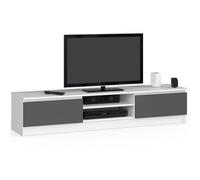 Meuble TV pour salon AKORD Blanc 160 cm 2 portes façade Gris Graphite 2 étagères 160x40x33 cm