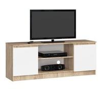Meuble TV AKORD - Chêne Sonoma - 140 cm - 2 portes - Blanc mat - 2 étagères