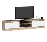 AKORD - Meuble TV K-160 - 1 étagère ouverte - 2 étagères avec portes battantes gauche et droite - 33 x 160 x 40 cm (H x l x P) - Poids 30 kg - Couleur chêne sonoma/blanc