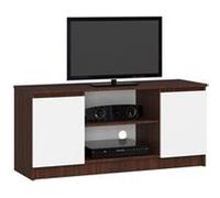 Meuble TV pour salon AKORD Wengé 120 cm 2 portes façade Blanche 2 étagères 120x40x55 cm Wengé / Blanc G
