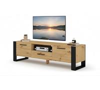 Meuble TV pour téléviseur jusqu'à 70" Moderne, 3 Portes en Bois idéal pour Salon Chambre, Banc TV Chêne Artisan L 160 X P 43 X H 48 cm Nuka