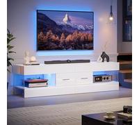 Meuble TV pour téléviseurs de 55/60/65 pouces, meuble TV haute brillance avec panneaux latéraux effet pierre, centre de divertissement LED avec grand tiroir, meuble TV pour salon et chambre (blanc)