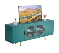 VEVOR Meuble TV pour Télévision Jusqu’à 190,5 cm, Banc TV Moderne, Centre de Divertissement avec Portes Vitrées, Pieds Dorés et Étagères Réglables, Rangement pour Salon, Salle Multimédia, Vert