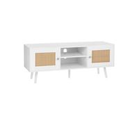 Meuble TV pour TV 55 console de divertissement avec porte en rotin blanc
