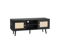 Meuble TV pour TV 55 console de divertissement avec porte en rotin noir
