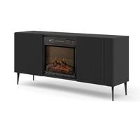 Meuble TV RAVENNA 2D 170 cm avec cheminée électrique noir mat